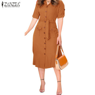 Zanzea Thời Trang Nữ Tay Ngắn Rời Túi Bên hông Thắt Lưng Quần Áo Lao Động