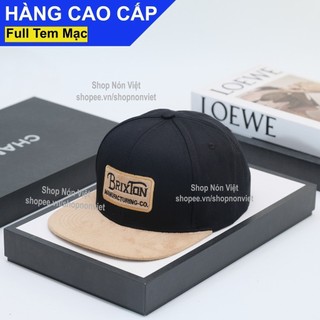 Mũ Lưỡi Trai Nón Snapback Brixton Logo Chữ Nhật Thêu Nổi Vải Kaki Cotton Đen Phối Kem Thoáng Mát Form Đứng