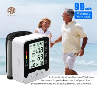 Máy đo huyết áp điện tử HOPEUP Máy đo huyết áp chạy bằng một cú nhấp chuột Màu trắng Màn hình lớn Máy đo huyết áp cổ tay cho gia đình