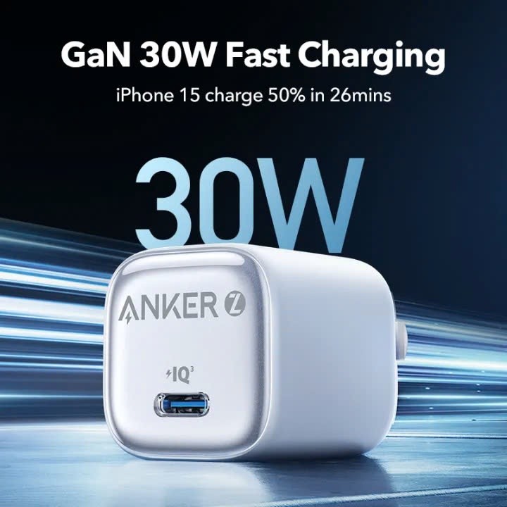 Củ sạc nhanh Anker Zolo GaN 20W/ 30W | 1 cổng USB-C | Sạc nhanh Power IQ 3.0 | Chân gập gấp gọn tiện lợi - A2699 | BigBuy360 - bigbuy360.vn