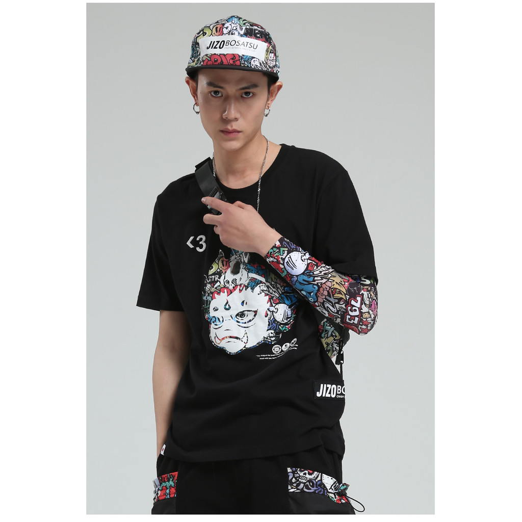 Cotton nguyên chất oniarai Ghost Wash Jizo Fun Graffiti In Áo thun ngắn tay