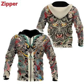  Áo Khoác Hoodie Có Khóa Kéo In Hình Xăm Samurai 3D Phong Cách Harajuku Nhật Bản Mới Cho Nam Và Nữ 