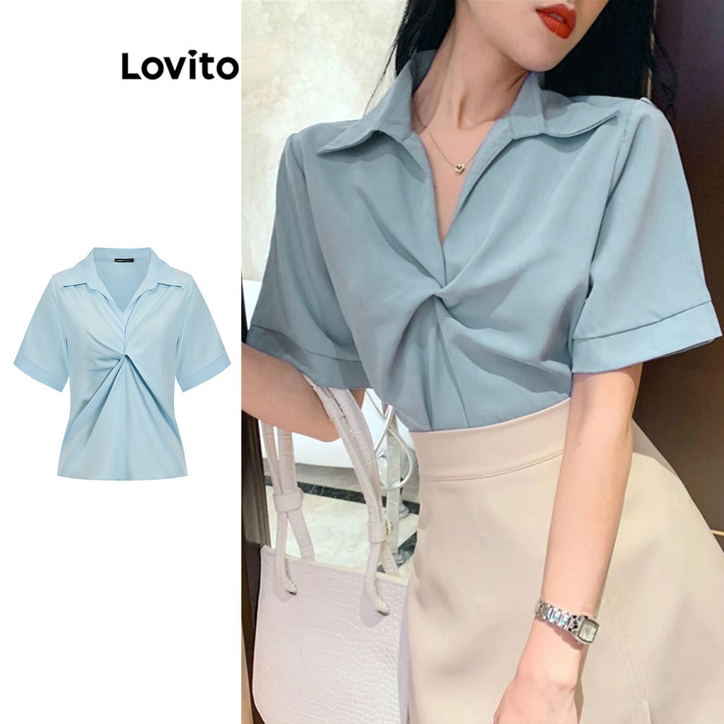 Áo kiểu Lovito thắt nút màu trơn thanh lịch cho nữ L77ED187