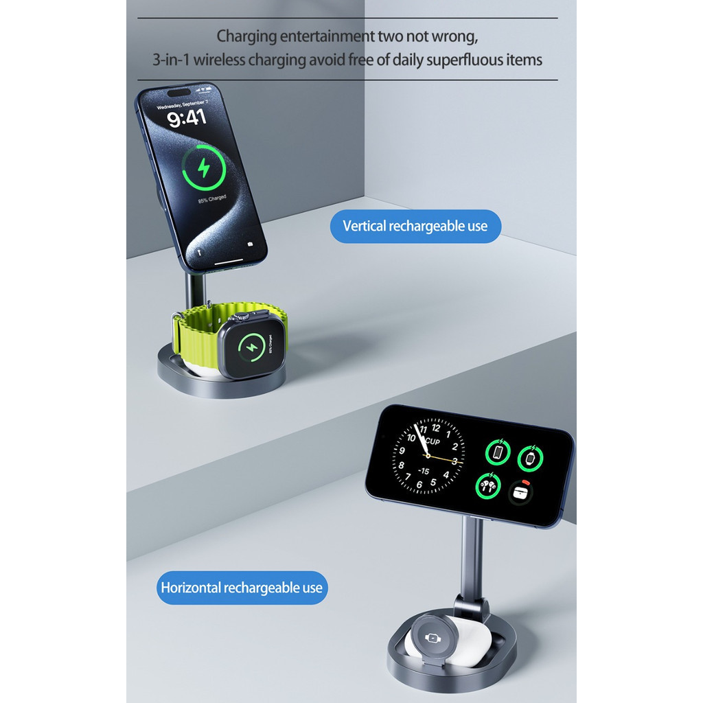 Đế Sạc Nhanh Không Dây 15W Có Nam Châm Bằng Hợp Kim Dành Cho Điện Thoại / Iwatch