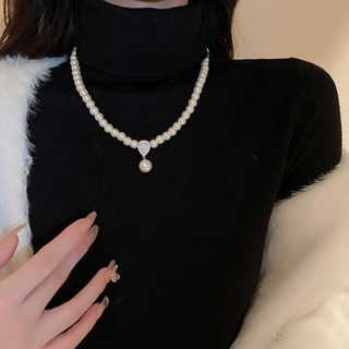 Shijia Ngọc Trai zircon Mặt Dây Chuyền Giọt Nước Vòng Cổ retro Đa Năng Ánh Sáng Sang Trọng Áo Len Dây Chuyền Khí Chất Cao Cấp Đơn Giản Trang Sức