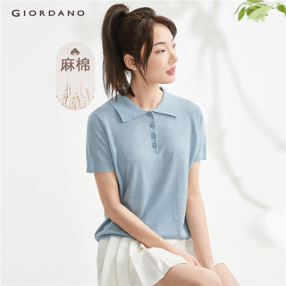 Áo thun polo GIORDANO 05354301 vải lanh cotton tay ngắn thời trang cho nữ