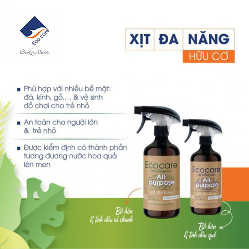 Xịt Chùi Rửa Đa Năng Bồ Hòn Hữu Cơ ECOCARE 500ml - Diệt khẩn, khử mùi, hiệu quả mọi chất liệu