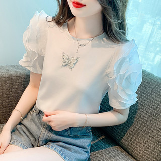 Real Shot Mùa Hè 2023 Phong Cách Mới Công Nghiệp Nặng Thiết Kế Áo Thun Niche Tay Phồng Top Nữ COR