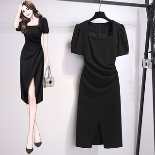 🌸Hàng Order(Sẵn 2XL,3XL)🌸Váy Đầm Bigsize Cổ Vuông Tay Bồng Xẻ Tả Nhún Eo Tiểu Thư Nữ Tính🌸Hàng Quảng Châu