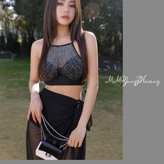 2024 Phong Cách Mới Bikini Ba Mảnh Bộ Chia Sáng Bóng Kim Cương Giả Không Tay Gợi Cảm Đồ Bơi Nữ