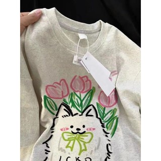 100% Cotton Dễ Thương In Hình Con Chó Con Áo Thun Ngắn Tay Nam Nữ Phiên Bản Hàn Quốc Mùa Hè Rời Cổ Tròn Cặp Đôi Top ins