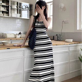 MOLASOME Đầm Nữ Thời Trang Không Tay Cổ Chữ U Đan Slim Fit Dây Cổ