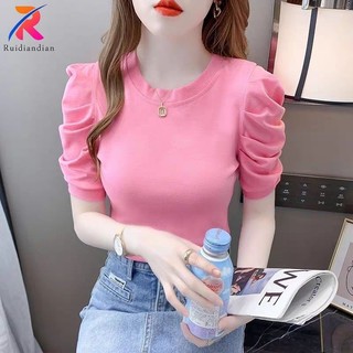 Áo thun ngắn tay có tay bong bóng Ruidiandian cho nữ mùa hè 2024 SlimTop mới