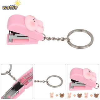 WATTLE Office Supplies Mini Stapler Cartoon Cute Document Binding Hoops Push Clip Portable File Organizer Binder Tools Stationery Stapler Paper Clips