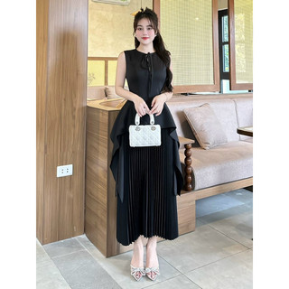 Váy Nữ Lụa Đen MAY M76 Dài Dự Tiệc Thiết Kế Peplum Che Bụng [MAY XÁC NHẬN ĐỒNG Ý ĐỒNG KIỂM]