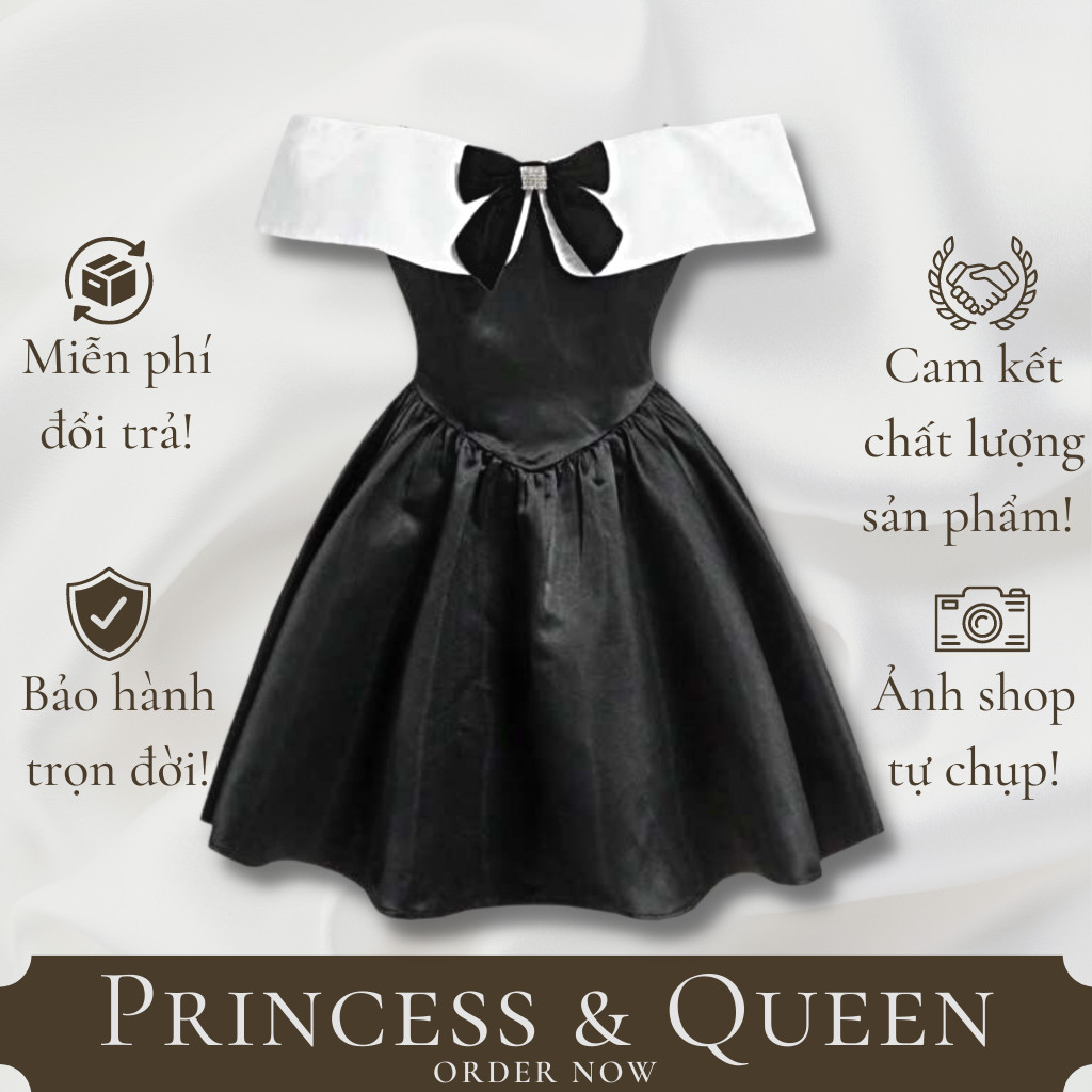 Đầm P&Q | Váy dự tiệc tiểu thư trễ vai cúp ngực dáng xòe kèm nơ ngực có bigsize