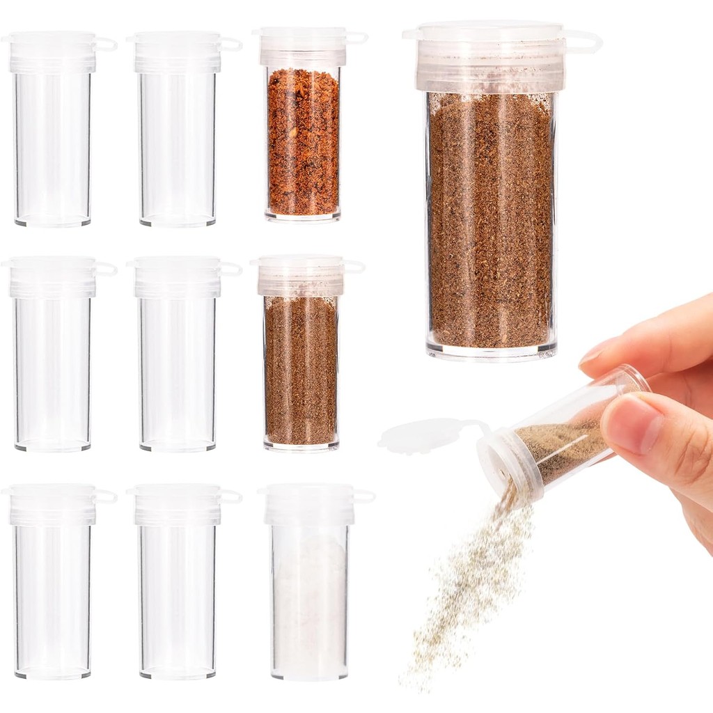 10 bộ muối và hạt tiêu du lịch, bình muối mini, bộ phân phối muối nhựa, bình muối có nắp cho gia vị 
