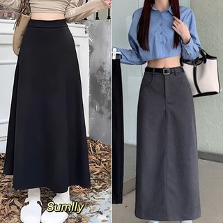  Chân váy chữ A dài phong cách Hàn Quốc xẻ lưng váy dài lưng thun màu trơn có lót,váy 