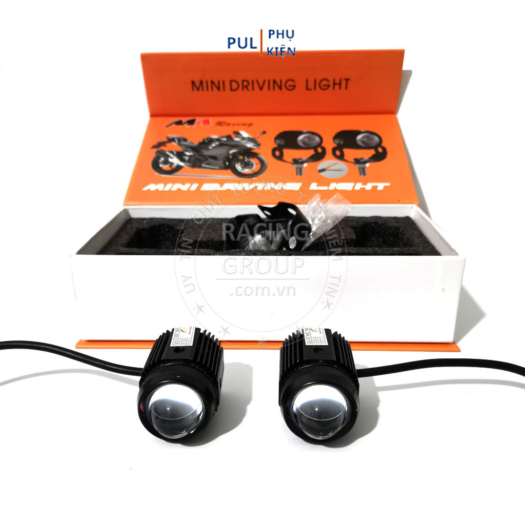 Đèn trợ sáng mini moto xe máy bi cầu MA RACING DRIVING LIGHT 2 chế độ ánh sáng trắng vàng hàng chính hãng