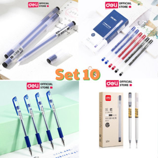 Combo 10 Bút Gel Bút Bi Nước Mực Đen Xanh Deli Các Loại A116 EG67 Thiết Kế Vỏ Trong Suốt Ngòi 0.5mm
