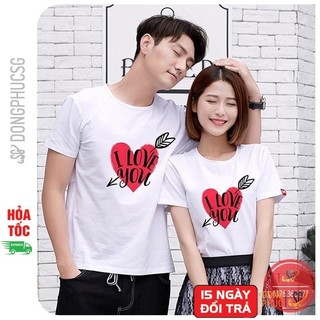 Áo đôi mẫu I Love You màu trắng thun cotton mềm mịn cổ tròn tay ngắn form unisex AC104T | DONGPHUCSG