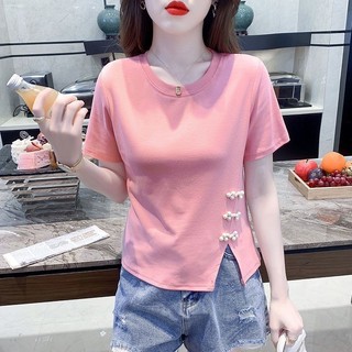 Áo Thun Nữ Tay Ngắn Mùa Hè Phong Cách Mới Thời Trang Khóa Hồng Ngắn Đơn Giản Top