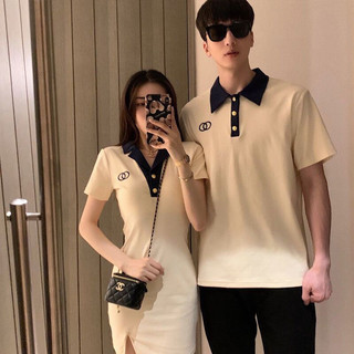 Set đồ đôi cổ trụ viền màu nâu nhạt dáng body xinh xắn