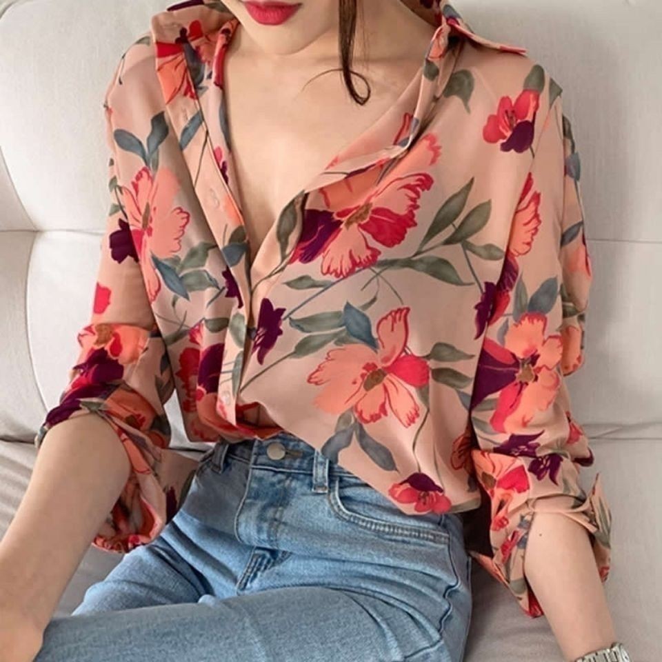 Áo voan dài tay mỏng hoa