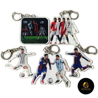 Móc khóa mica 2 mặt cầu thủ bóng đá cr7, móc khóa messi - trí decor shop