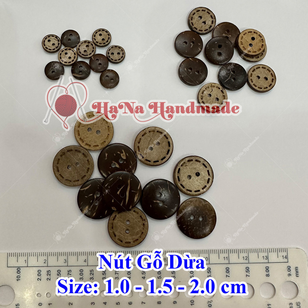 Nút gỗ dừa set 10 cái size 1cm -1.5cm -2.0cm
