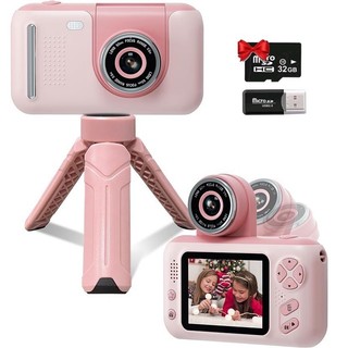 Camera trẻ em, Camera trẻ em cho bé gái, Camera kỹ thuật số trẻ em, Camera Video trẻ em để vlogging, Camera Video trẻ em có ống kính lật cho máy ảnh tập đi 3 4 5 6 7 8 tuổi Bé gái