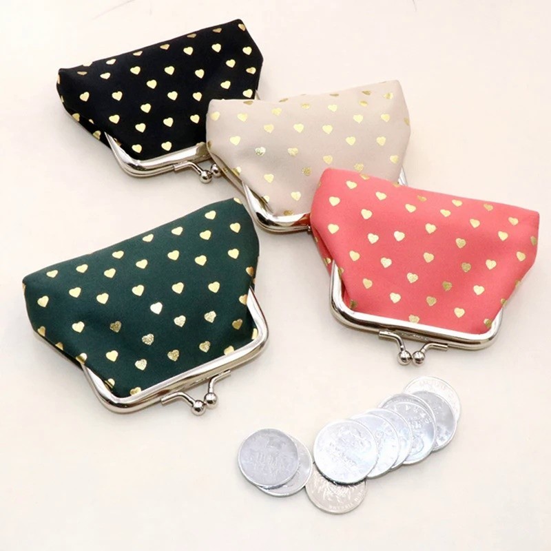 Ví Đựng Tiền Xu Nữ Sáp Dầu Da Trái Tim In Ví 4 Inch Khóa Ví Mini Túi Đựng Tiền Xu Son Môi Túi Bảo Qu