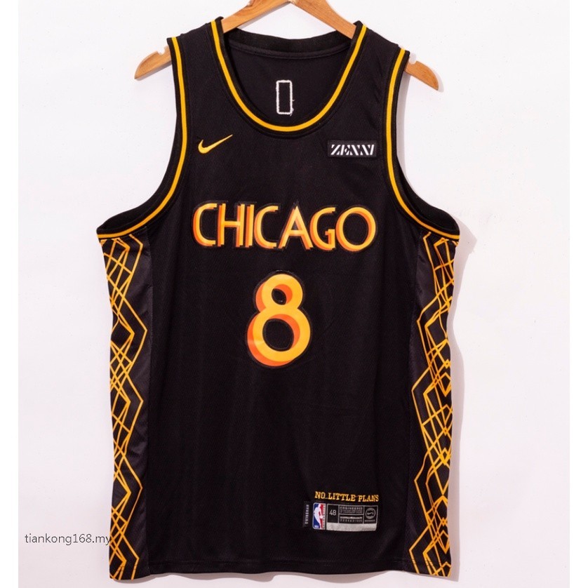 Mùa giải 2021 nam Chicago Bulls mới #8 Áo bóng rổ thêu Zach LaVine màu đen thành phố
