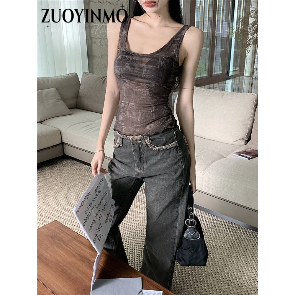 ZUOYINMO áo croptop Áo 2 dây áo ba lỗ Thời trang hàn quốc cổ điển sang trọng Gợi cảm tráng lệ WCS2430I5B 12Z240320 | BigBuy360 - bigbuy360.vn