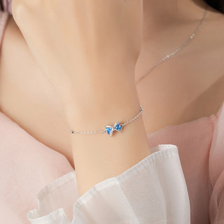 Nơ Bạc S925 Vòng Tay Nữ Thời Trang Phù Hợp Với Phong Cách Biển Xanh Zircon Vòng Tay Nhồi Bông Phong Cách Trái Tim Tình Yêu Vòng Tay