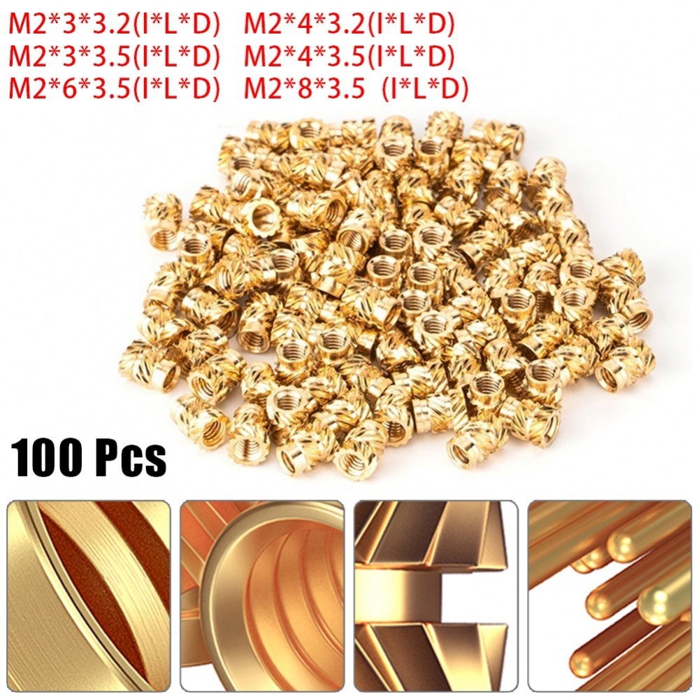 【Instock】Copper Threaded Threaded Insert Accessories Knurled M2 Nut Thread 100PCS