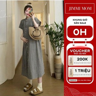 Đầm Suông, Váy Bầu Mùa Hè Thiết Kế Dáng Dài Sọc Kẻ Caro Chất Vải Mát Mẫu Mới Trend 2025 Jimmi mom