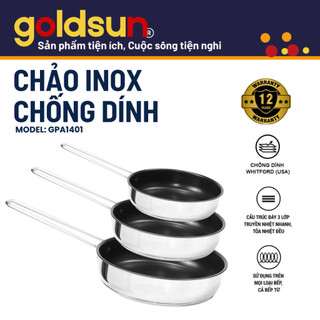 Chảo inox chống dính Goldsun GPA1401 nhiều size 3lớp đáy sử dụng trên mọi loại bếp,thiết kế hiện đại