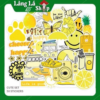 Miếng dán Sticker Chủ đề màu vàng trọn bộ 50 hình - In rõ ràng sắc nét khó tróc