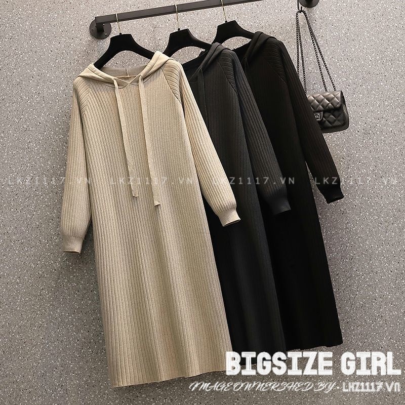 Váy đầm nữ Bigsize Đầm nỉ hoodie dài qua gối tay dài mùa xuân Phong cách Hàn Quốc Thời Trang đẹp