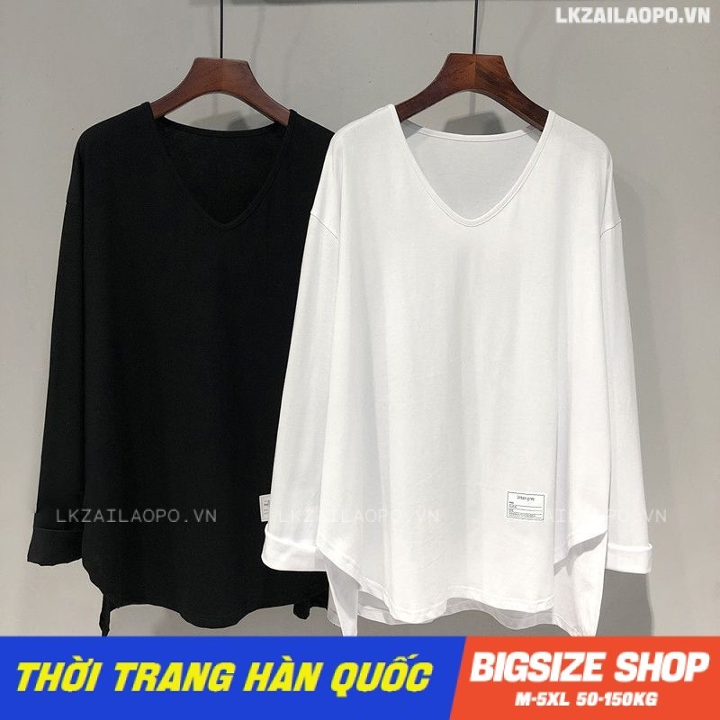 Áo thun nữ tay dài Bigsize Áo phông kiểu form rộng cổ chữ v trơn mùa thu Phong Cách hàn quốc đẹp Thanh Lịch cho nữ