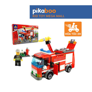 Đồ chơi lắp ráp xếp hình xe cảnh sát cứu hỏa chở hàng cao cấp Pikaboo chất liệu nhựa an toàn