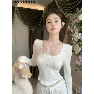 JINSHIHUI áo phông áo thun nữ croptop baby tee Minimalist hàn quốc xu hướng INS WTX242052U 7Z240217