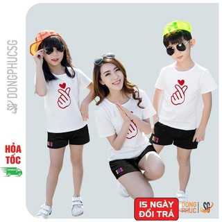 Áo gia đình bắn tim dễ thương màu trắng thun cotton dày dặn GD402T DONGPHUCSG