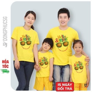 Áo thun đồng phục gia đình mẫu Hello Summer màu vàng thun cotton dày dặn GD319VD | DONGPHUSG