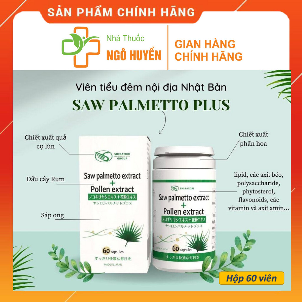 Viên hỗ trợ tiền liệt tuyến Saw palmetto extract Nhật Bản giảm tiểu đêm, tiểu nhiều lần, khó tiểu - Hộp 60 viên