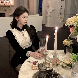 Top Quần Mùa Xuân Ngắn Pháp Phong Cách Quốc Gia Phù Hợp Với Nhung Quần Ống Rộng Retro Giảm Tuổi Trung Quốc Phong Cách Mới Nữ Hai Mảnh Phù Hợp Với PXYE