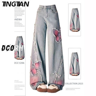 TINGTIAN quần ống rộng quần nữ jean Dễ thương Vintage Trendy INS WNK2420AIH 9Z240226