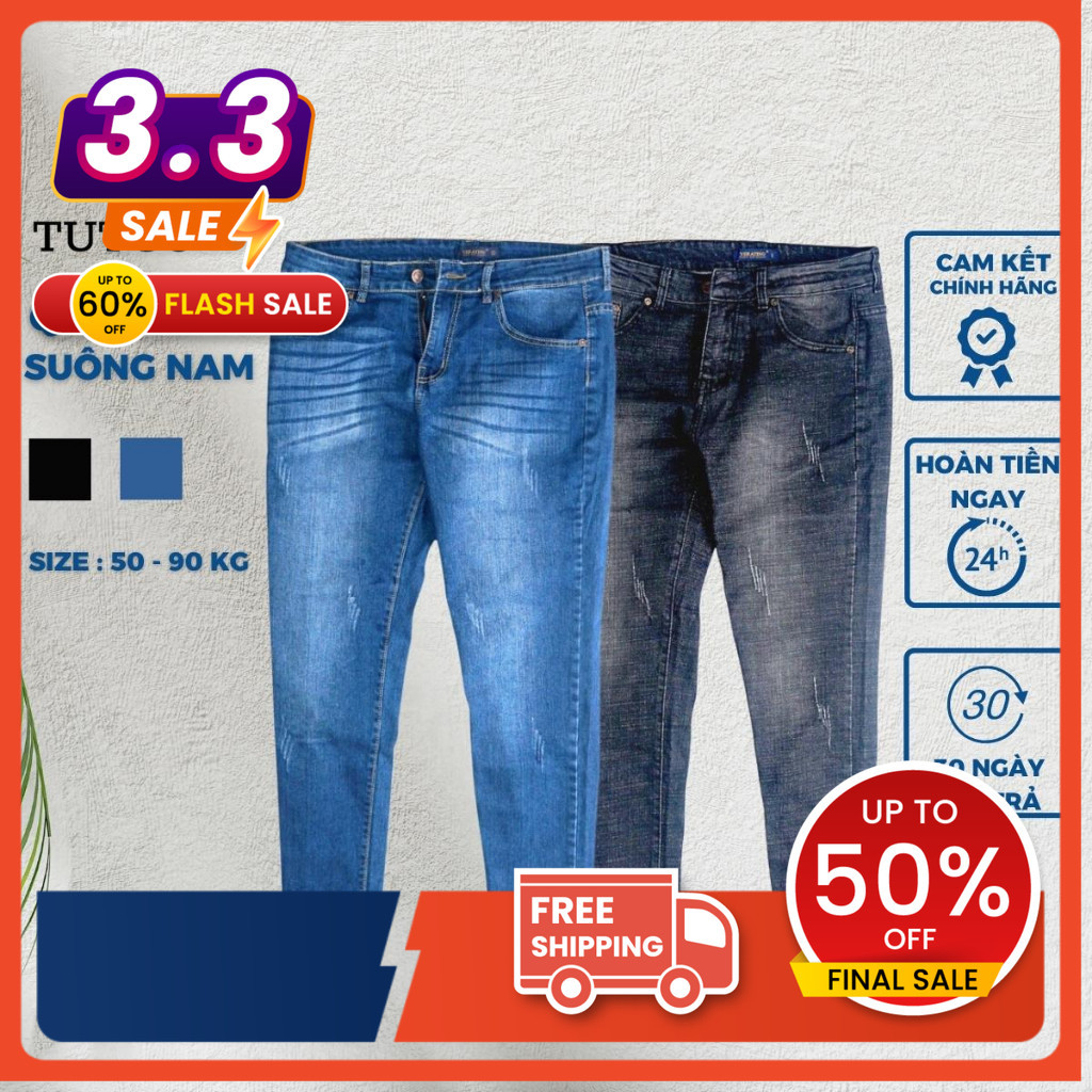 Quần Jean Nam Ống Suông TUTO5 Menswear  JT01 - Quần Bò Nam Vải Xước Slim Fit Basic Trơn Đen, Xanh Than Co Giãn Tốt