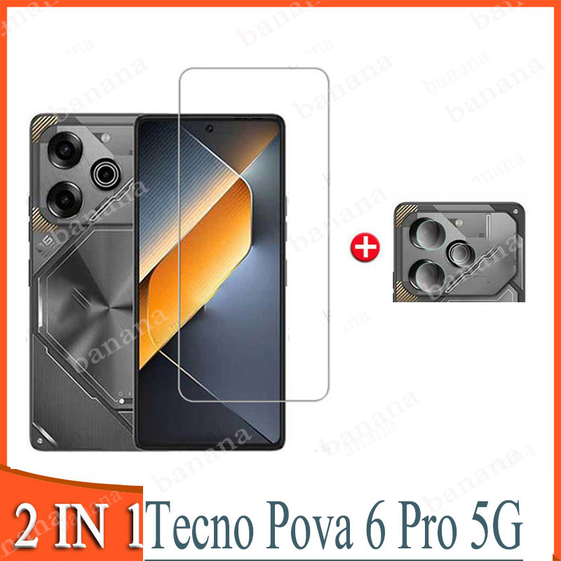 Phim kính cường lực Tecno Pova 6 Pro 5G cho Tecno Pova 6 5 4 Pro Neo 3 2 Spark Go 2024 2023 20C 10 5G 10C 20 Pro 2 in1 Kính bảo vệ màn hình ống kính máy ảnh